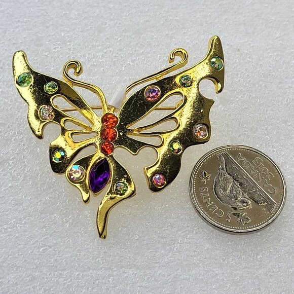Gold Filigree Butterfly Brooch - Picture 7 of 12